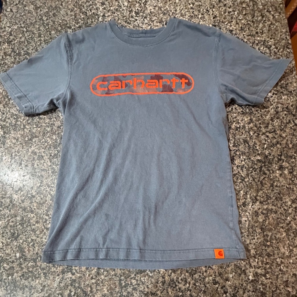 Carhartt Mens Graphic Logo T-Shirt Blue Gray Camo Orange TK6043-M Size Medium